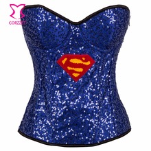 Blue Sequin Party Wonder Super Hero Sexy Corset Gothic Clothing Corsets And Bustiers Burlesque Costumes Espartilhos E Corpetes 2024 - buy cheap