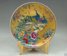 Pintura de la familia de porcelana rosa china, plato de flores de dos Pavo Real 2024 - compra barato