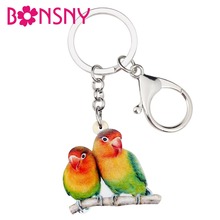 Bonsny acrílico áfrica fischer lovebird papagaio pássaro chaveiros chaveiro anel bonito animal jóias para mulheres meninas saco carro encantos 2024 - compre barato