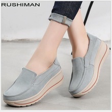 Rushiman primavera outono mulher apartamentos sapatos plataforma tênis sapatos de camurça couro sapatos casuais deslizamento em apartamentos mocassins creepers 2024 - compre barato