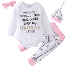 Conjunto de ropa para niña recién nacida, Pelele con estampado de letras + Pantalones de flecha bonitos, traje de primavera 2019, 4 piezas 2024 - compra barato