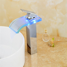 Grifo Led de cascada para baño, grifería mezcladora de lavabo, grifo de vidrio para lavabo de baño, grifo de agua fría y caliente con acabado cromado de un solo mango 2024 - compra barato