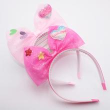 Cute Lovely Pink Silk Princess Kids Girls Crystal Hairband Birthday Party Hair Bow knot Stars Headband Hair Accessories 2024 - buy cheap