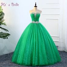 He's Bride New Elegant Crystal Strapless Sleeveless Lace Up Back Floor-Length Ball Gown Green Wedding Dress Vestido De Noiva 2024 - buy cheap