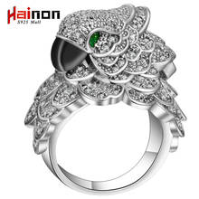 Hainon Sterling Silver Color Clear CZ Cute Owl Finger Ring for Woman Wedding Engagement Jewelry Green Crystals Eyes Animal rings 2024 - buy cheap