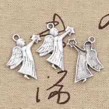 30 peças amuletos da guarda de estrela de anjo 26x23mm, pingente artesanal feito a mão, cor prata de bronze tibetano vintage, faça você mesmo para colar 2024 - compre barato