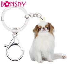 Bonsny Acrylic Japanese Chin Dog Keychain Keyrings Fashion Pet Design Jewelry For Women Girls Teens Charms Lots Gift Decoration 2024 - buy cheap