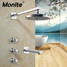 Monite Chrome Polish Adjustable Rain Shower Bar Wall Mounted Shower Faucet W/ Round Shower Herad Water Mixer Shower sets 2024 - buy cheap