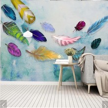 Papel de parede de penas para sala de estar, mural 3d colorido de penas impressão foto decoração de parede do quarto pintura murais personalizados em qualquer tamanho 2024 - compre barato