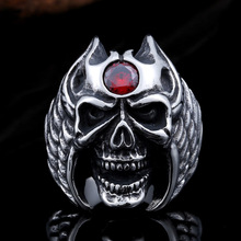 SKA Men Ring Red Stone Rings For Men Anelli Leather Helmet Skull Cranium Anillos Titanium Steel Punk Finger Jewelry BR8-415 2024 - buy cheap