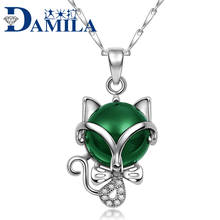 925 Sterling Silver Natural semi-precious stones green Pendant Necklace Fox authentic women jewelry girlfriend gift 2024 - buy cheap