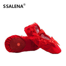 Zapatillas de Ballet de suela suave para niñas, zapatos de lona de encaje lateral, planos de baile, color rojo, AA51095 2024 - compra barato