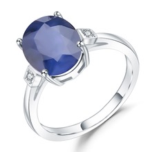 Anel simples de prata esterlina para balé feminino, anel com pedra preciosa safira azul natural, oval para casamento, mulheres, 925 2024 - compre barato