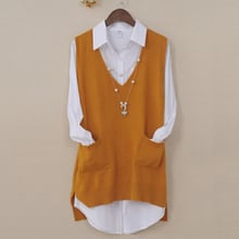 Women Cashmere Knitted Vest Female V Neck Waistcoat Side Split Pullover With Pockets Tops Women Loose Sleeveless Sweater Vest 2024 - buy cheap