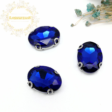 Free shipping! Sapphire blue OVAL shape Glass Crystal sew on rhinestones with D-shape claw Diy wedding decoration 2024 - buy cheap