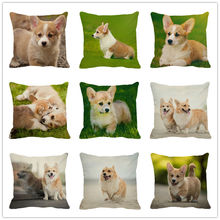 XUNYU-funda de cojín de lino para mascotas, cubierta decorativa para sofá cama, 45x45cm, Corgi, C0084 2024 - compra barato