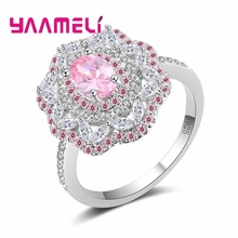 High-End Pink Crystal Flowers Shape Wedding Band Rings For Women 925 Sterling Silver Jewelry Female Engagement Accessory 2024 - buy cheap