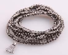 Free shipping 5 Strands Crystal with Alloy Tassel Beads Stretched Bracelets  Gray Pacet Bead Yoga Bracelet & Necklace 2024 - buy cheap