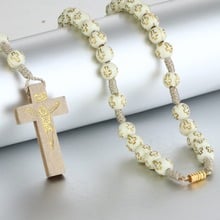 Engraved Cross Plastic Rosary Beads Rope Necklace for Women Statement Religious Jewelry Jesus Pendant Necklace collier Gift CN23 2024 - buy cheap