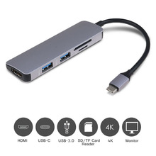 USB-концентратор Type-C, 5 в 1, для 4K HDMI, USB 3,0, SD, TF-карт, адаптеров 2018 для Macbook pro 2015 2016 2024 - купить недорого