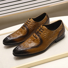 Size 39-46 Classic Men's Dress Shoes Crocodile Pattern Black Brown Genuine Leather Pointed Toe Lace Up Mens Formal Oxfords Shoes 2024 - buy cheap