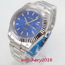 2019 Luxury Fashion Men 40mm Watch Blue Dial Automatic Military Sapphire Glass Date Stainless Steel Band Wrist Watch Business 2024 - buy cheap
