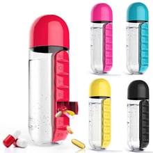 Botella de agua de plástico 2 en 1, recipiente creativo portátil de 600ML con pastillero diario, organizador de botellas para beber sin BPA de alta calidad 2024 - compra barato