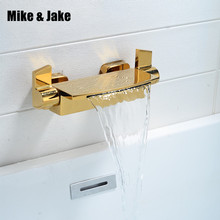 Gold Brass cooper waterfall bathtub faucet golden bath mixer hot and cold wall bath tap waterfall bath mixer 2024 - buy cheap
