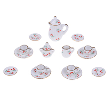 15 PCS Purple Flower China Dolls Ceramic Tea Sets 1:12 Scale For Doll House Tableware Miniature Furniture 2024 - buy cheap