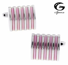 iGame Free Shipping Pink Cufflinks Wholesale&retail Fashion Enamel Stripes Design Quality Brass Material Best Gift For Men 2024 - buy cheap
