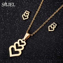 SMJEL Romantic Stainless Steel Heart to Heart Pendant Necklace for Women Girlfriend Statement Necklace Set Mujer Joyeria 2019 2024 - buy cheap