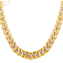 U7 masculino unissex bicolor jóias 9mm de largura platina & banhado a ouro colar de corrente cubana (18 ",20",22 ",24",26 ",28",30 ") n552 2024 - compre barato