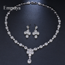 Emmaya Brand Fashion Luxury Oval Cubic Zircon Geometric Crystal Earrings Necklace Set For Women Popular Wedding Jewelry Gift 2024 - buy cheap