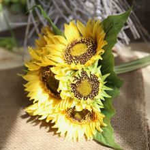 2018 hot wedding decoration fake sunflowers yellow and orange sunflower bouquet flowers artificial 2024 - buy cheap