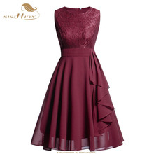 Sishion vestido de chiffon verão, vestido feminino elegante sem mangas cintura alta rosa azul marinho vinho vermelho roxo vestido vintage vd0953 2024 - compre barato