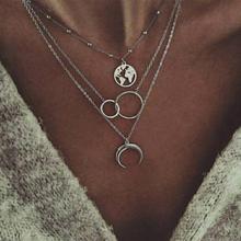 Многослойное ожерелье с подвеской в виде Луны для женщин, серебряное круглое ожерелье, женское многослойное ожерелье для вечеринки, подарок 2024 - купить недорого
