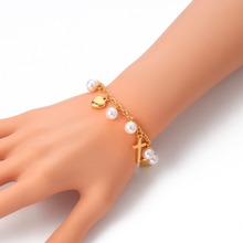 Stainless Steel Heart Cross Pearl Charm Bracelets Gold Link Chain Lobster Trendy Jewelry Bracelet For Women Best Gifts Pulseras 2024 - buy cheap