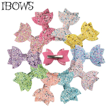 IBOWS Hair Accessories 3 Inch Glitter Hair Clips Rainbow Hair Bow For Girls Bling Sequin Hairpins Colorful Hair Barrette 2024 - buy cheap