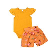 Focusnorm модная одежда для маленьких девочек одежда для детей, комплект летней одежды с открытыми плечами топы с цветочным рисунком, шорты, детские штаны, костюм, пляжный костюм 2024 - купить недорого