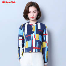 RibbonFish Women Spring Summer Style Chiffon Blouses Shirts Striped Long Sleeve V-Neck Casual Blusas Plus Size DD1422 2024 - buy cheap