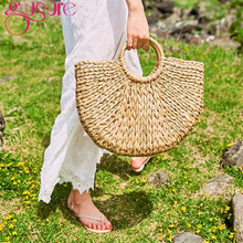 Женская плетеная Сумка Gusure, летняя полукруглая пляжная сумка из соломы с круглой ручкой, 2 размера 2024 - купить недорого