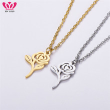 Simple Stainless Steel Gold Rose Necklace for Women Cute Fashion Flower Choker Necklace Valentine's Day Gift Wedding Jewelry New 2024 - buy cheap