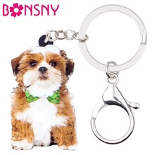 Bonsny-llaveros acrílicos de perro Shih Tzu, joyería de animales para mujeres, niñas, bolso, coche, colgante 2024 - compra barato