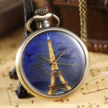 Vintage Eiffel Tower Pattern Pocket Watch Men Women Elegant Necklace Pendant Chain Painted Steampunk Bronze Pocket Watch Gifts 2024 - buy cheap