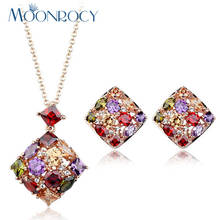 MOONROCY Rose Gold Color Free Shipping Fashion Cubic Zirconia colorized Crystal Necklace and Earrings Jewelry Set for Women 2024 - buy cheap