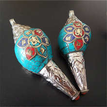 2PCS Tibet Sea Snail OM Amulet Copper Capped Colorful Stone Tibet Ethnic Handicraft TBP470 2024 - buy cheap