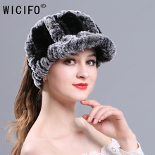 Wucifo-chapéu de inverno feminino com pelo, vazio, elástico, chapéu de malha para mulheres, pele de coelho rex, novo, 2019 2024 - compre barato