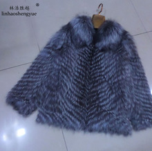 Linhaoshengyue 2015 Silver  Fox Fur Coat Long-Sleeve 2024 - buy cheap
