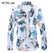 2021Autumn Men's Long Sleeve Flower Shirt Chinese Style Printing Fashion Business Slim Fit Casual Shirts Plus Size 5XL 6XL 7XL 2024 - buy cheap