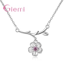 Collar con colgante de flor de cerezo para mujer, de Plata de Ley 925, piedra de circonita, collares de Sakura para regalo, envío rápido 2024 - compra barato